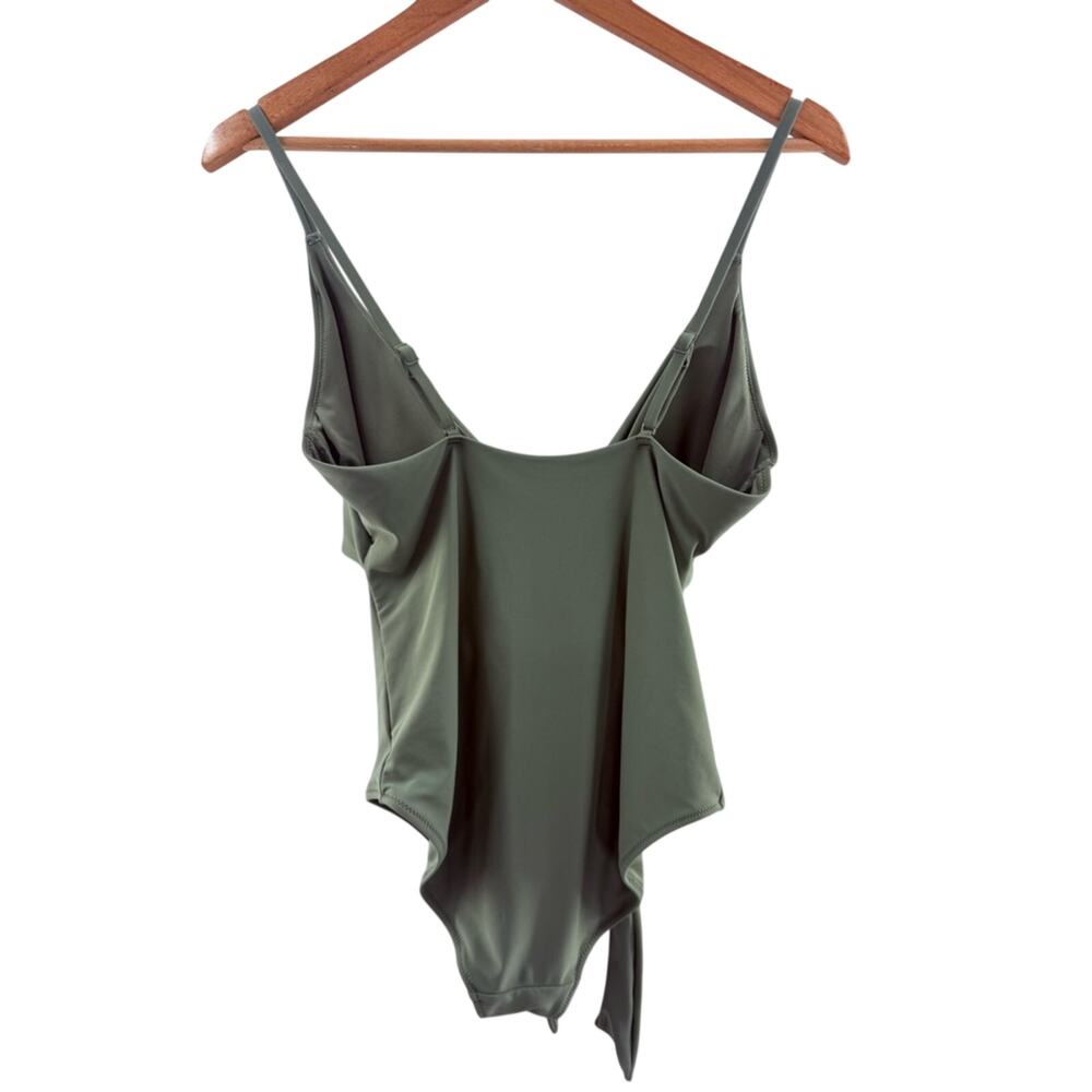 Aerie Full Coverage Wrap Tie Front One Piece Swimsuit Olive Fun Size Medium - Picture 10 of 13